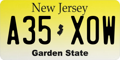 NJ license plate A35XOW