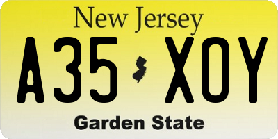 NJ license plate A35XOY