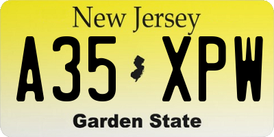 NJ license plate A35XPW