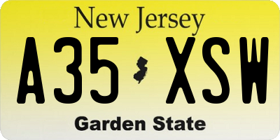 NJ license plate A35XSW