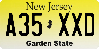NJ license plate A35XXD