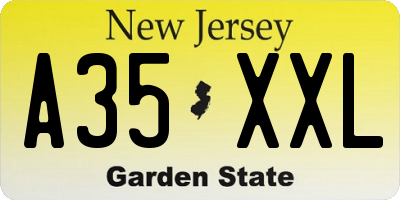 NJ license plate A35XXL