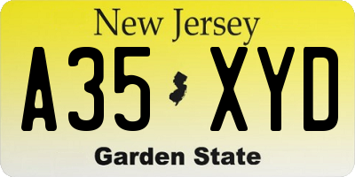 NJ license plate A35XYD