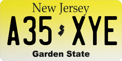 NJ license plate A35XYE