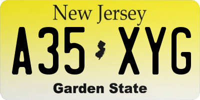 NJ license plate A35XYG