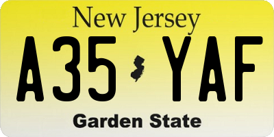 NJ license plate A35YAF