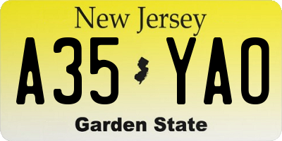 NJ license plate A35YAO