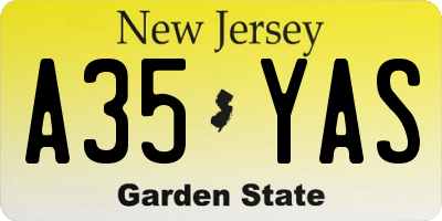NJ license plate A35YAS