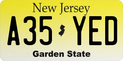 NJ license plate A35YED