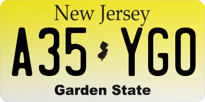 NJ license plate A35YGO