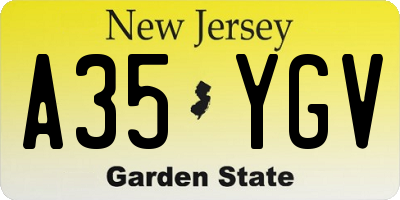 NJ license plate A35YGV