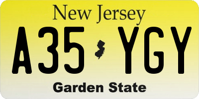 NJ license plate A35YGY