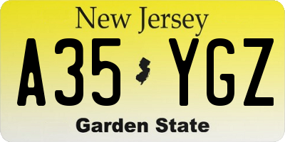 NJ license plate A35YGZ