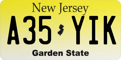 NJ license plate A35YIK