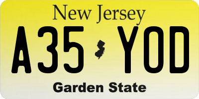 NJ license plate A35YOD