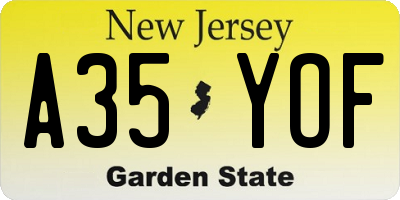 NJ license plate A35YOF