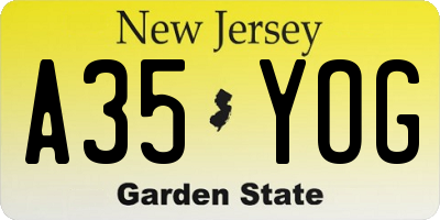 NJ license plate A35YOG