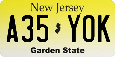 NJ license plate A35YOK