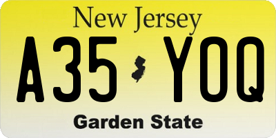NJ license plate A35YOQ