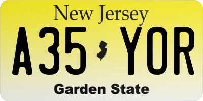 NJ license plate A35YOR