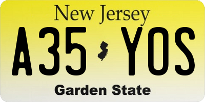 NJ license plate A35YOS