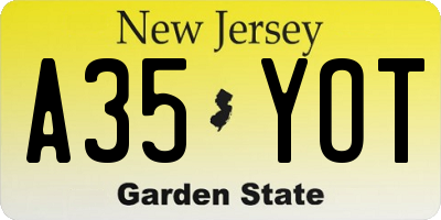 NJ license plate A35YOT