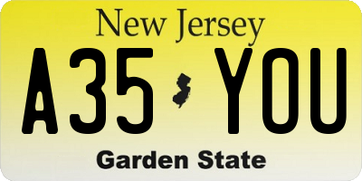 NJ license plate A35YOU