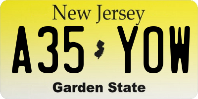 NJ license plate A35YOW