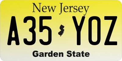 NJ license plate A35YOZ