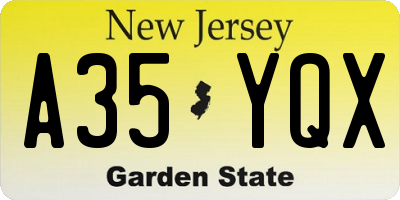 NJ license plate A35YQX