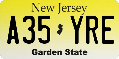 NJ license plate A35YRE