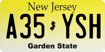 NJ license plate A35YSH