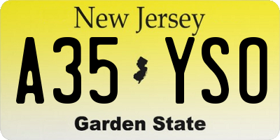 NJ license plate A35YSO