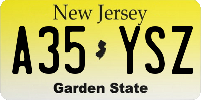 NJ license plate A35YSZ