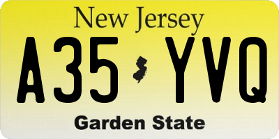 NJ license plate A35YVQ