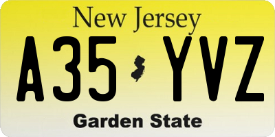 NJ license plate A35YVZ