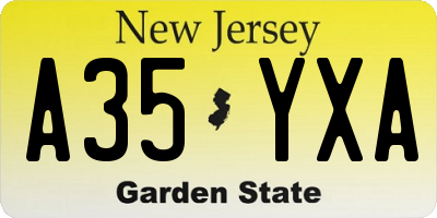 NJ license plate A35YXA