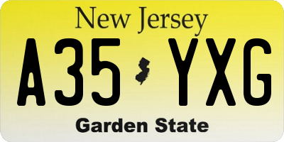 NJ license plate A35YXG
