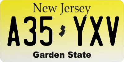 NJ license plate A35YXV