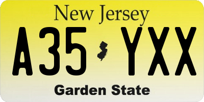 NJ license plate A35YXX