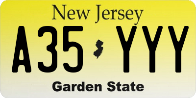 NJ license plate A35YYY