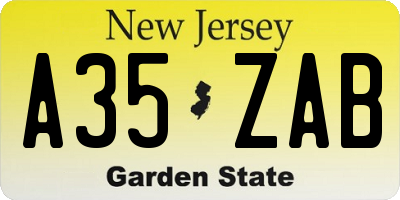 NJ license plate A35ZAB