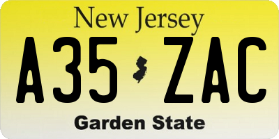NJ license plate A35ZAC