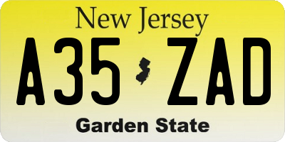 NJ license plate A35ZAD