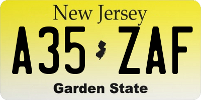 NJ license plate A35ZAF
