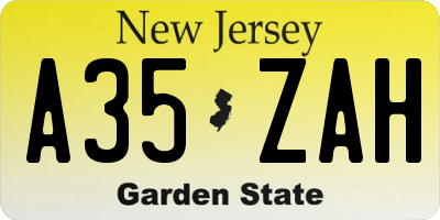NJ license plate A35ZAH