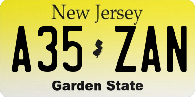 NJ license plate A35ZAN