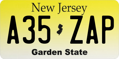 NJ license plate A35ZAP