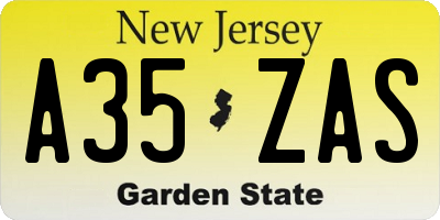 NJ license plate A35ZAS