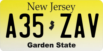 NJ license plate A35ZAV